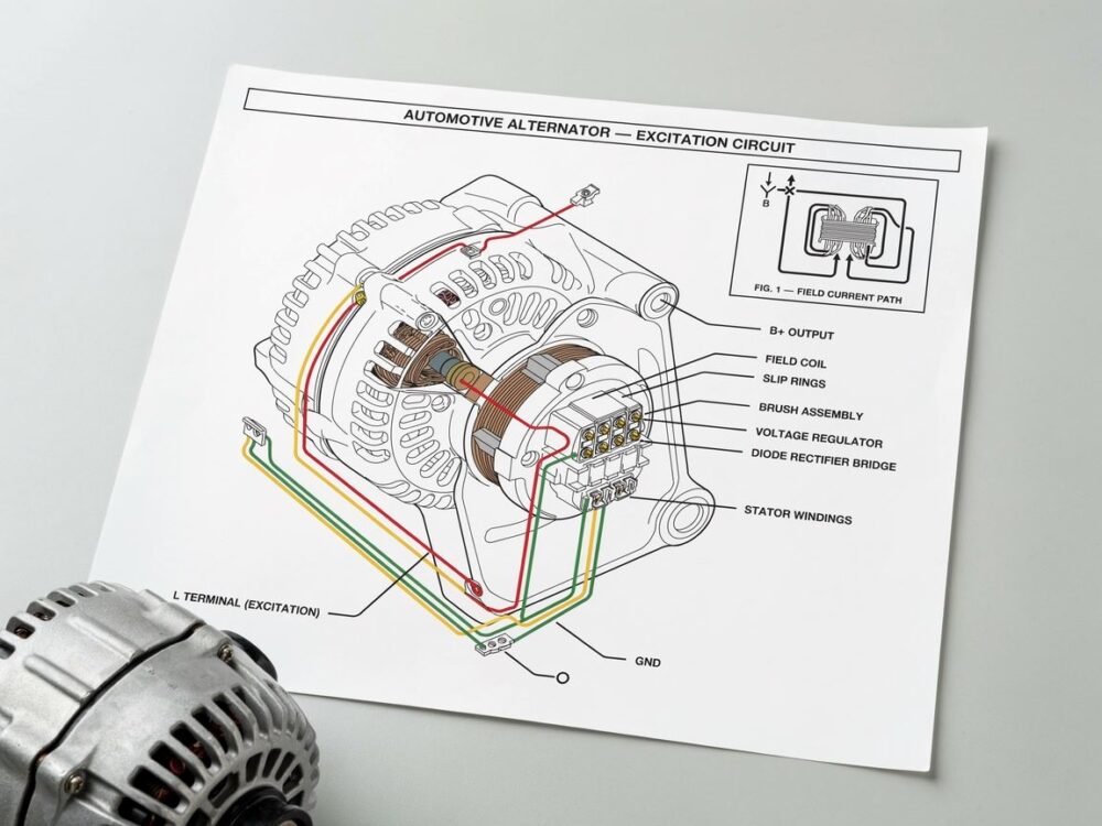 rysunek schematu wzbudzenia alternatora